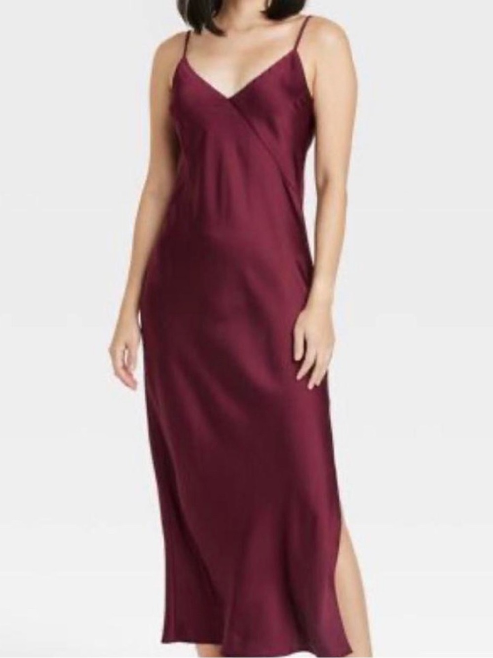 Wine / Maroon Satin Slip Dress with Spaghetti Straps